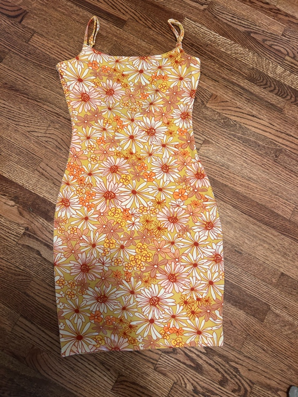 Heart Hips Yellow and Orange Floral Spaghetti-Strap Mini Dress